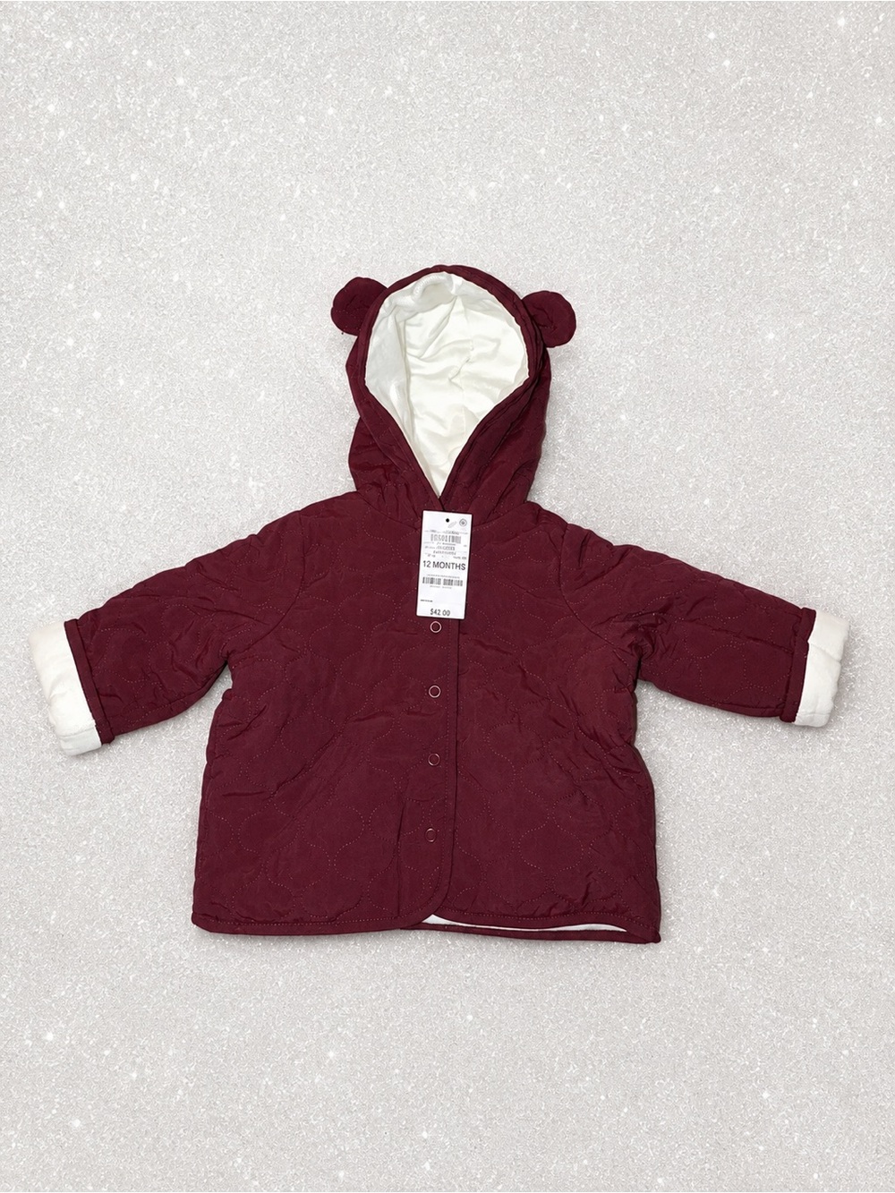First Impressions Hooded Quilted Jacket with Bear Ears - Scarlet Wine NWT 12 MOS